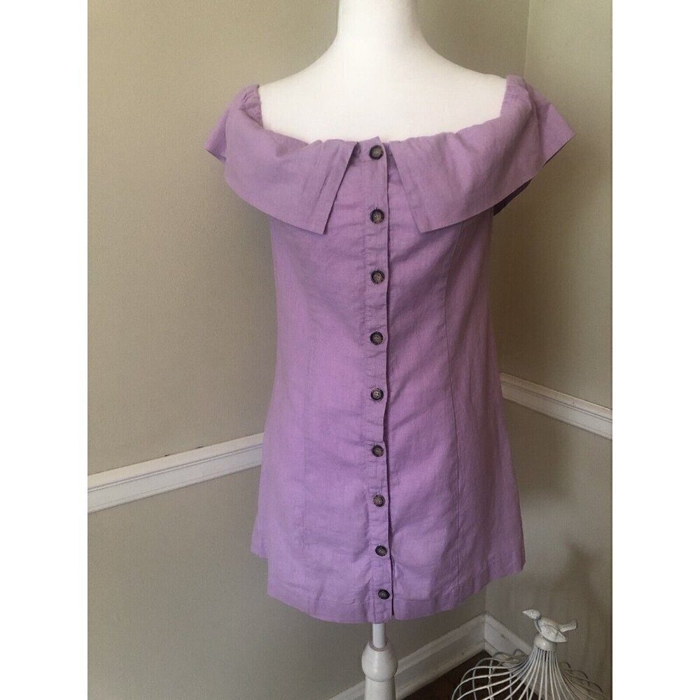 Express Rocky Barnes Size Small Purple Sleeveless Dress Linen Blend Ruffle